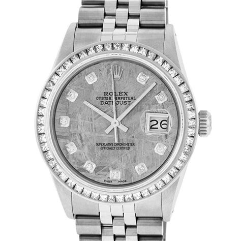 Rolex Mens SS Meteorite Diamond Princess Cut 36MM Wristwatch